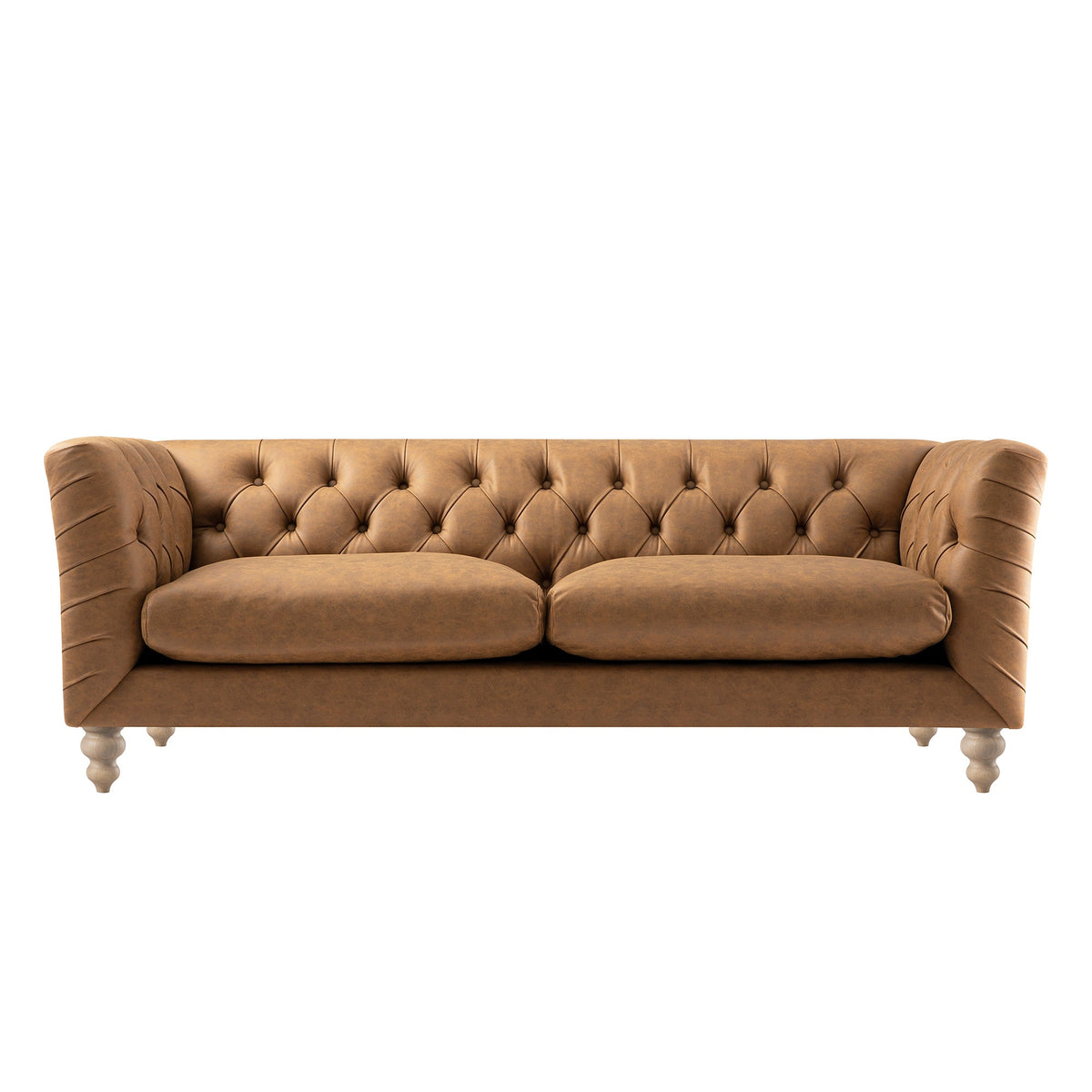 Ashby Chesterfield Large 3-Seater Sofa, Tan Faux Leather — view 10