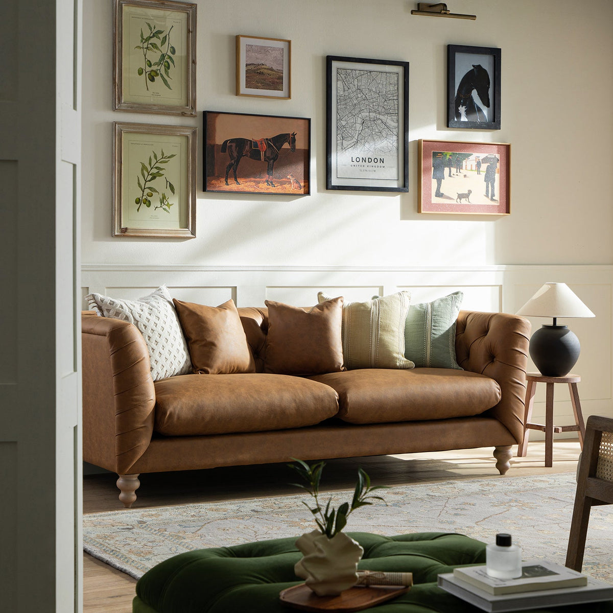 Ashby Chesterfield Large 3-Seater Sofa, Tan Faux Leather — sofa from 2nd Time Around