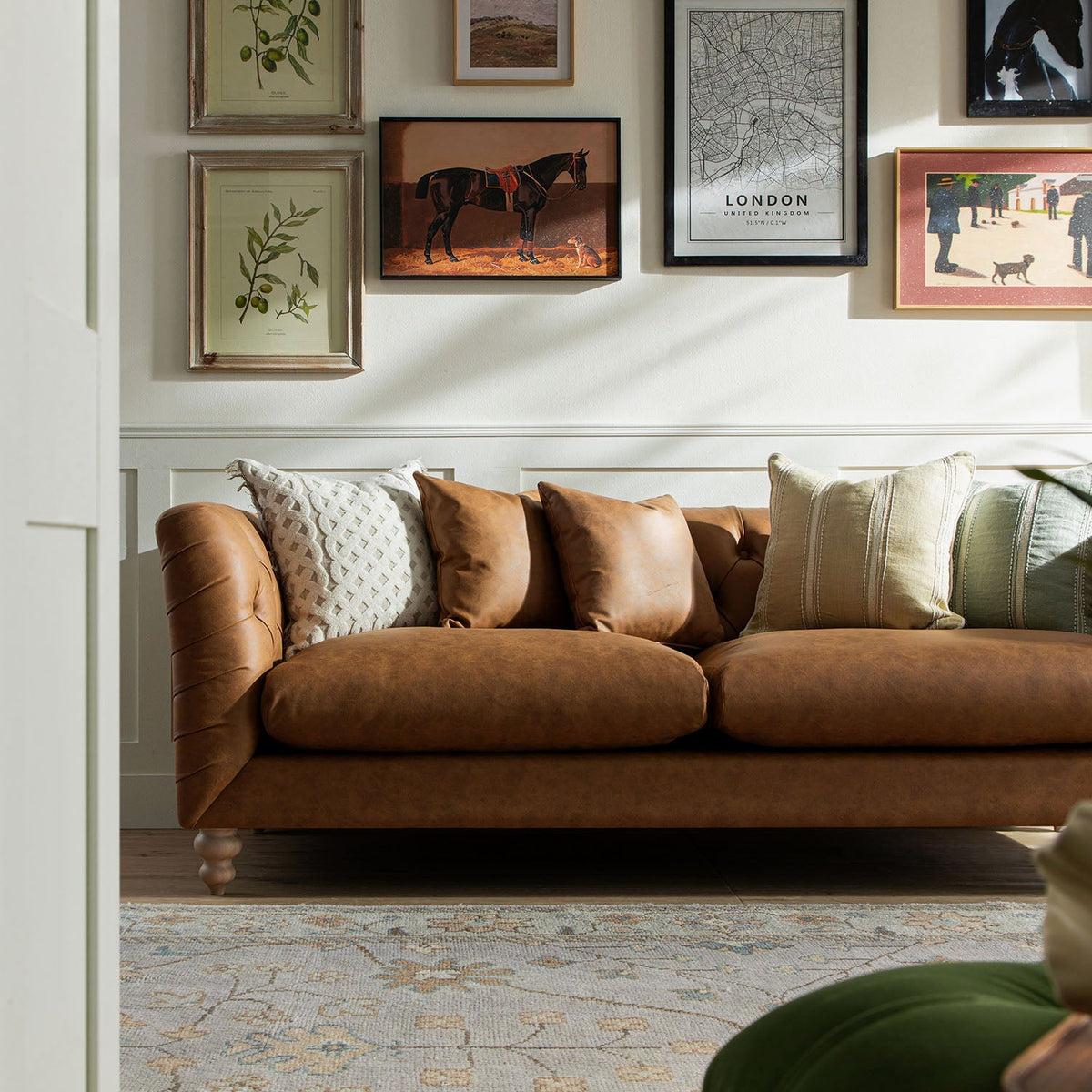 Ashby Chesterfield Large 3-Seater Sofa, Tan Faux Leather — view 4