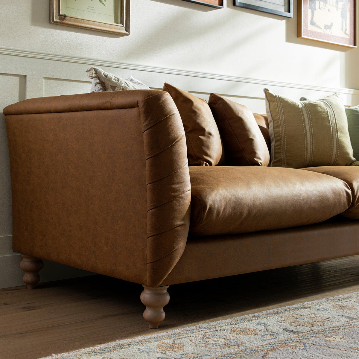 Ashby Chesterfield Large 3-Seater Sofa, Tan Faux Leather — view 5