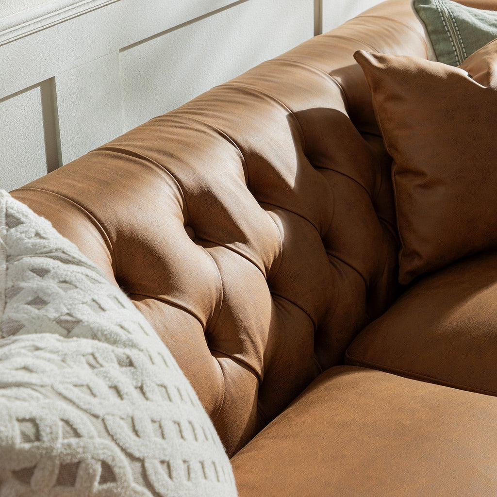 Ashby Chesterfield Large 3-Seater Sofa, Tan Faux Leather — view 6