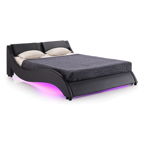 CORVUS Faux Leather Upholstered Bed Frame with Underbed LED Lights, Black — view 6