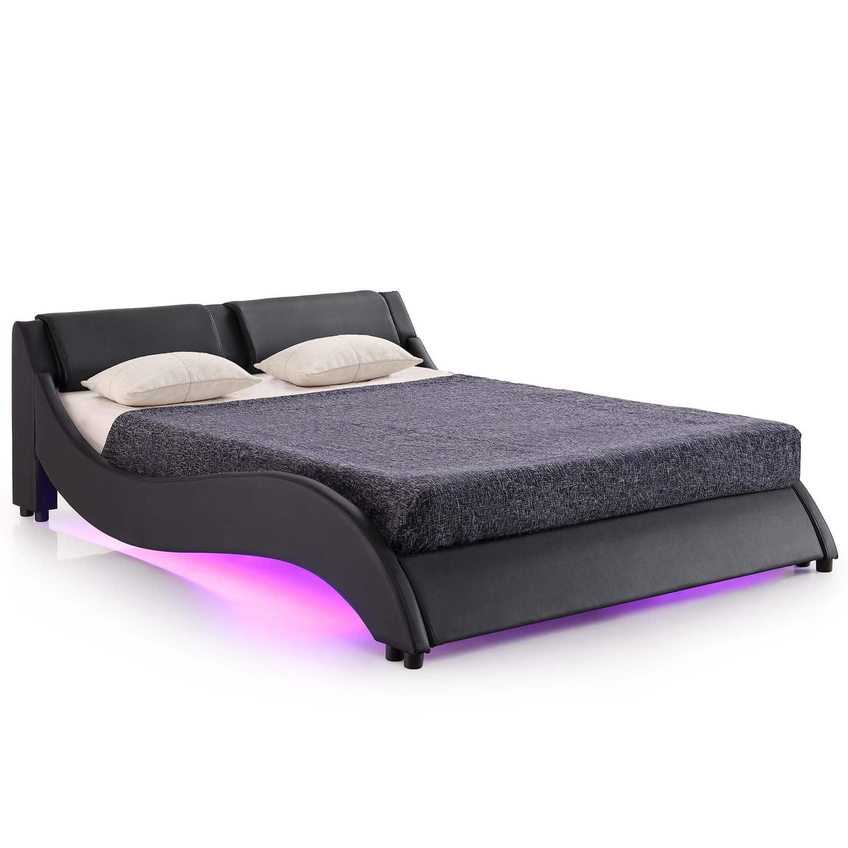 CORVUS Faux Leather Upholstered Bed Frame with Underbed LED Lights, Black — view 7