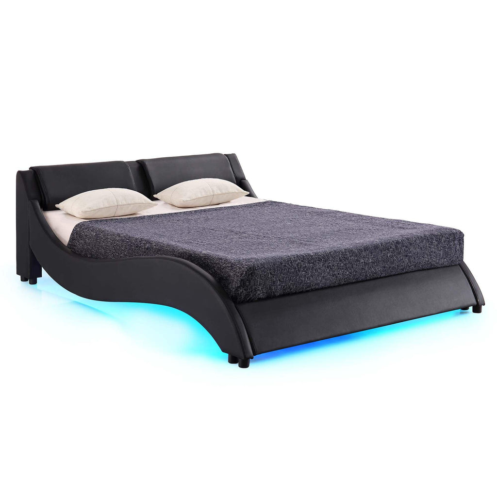 CORVUS Faux Leather Upholstered Bed Frame with Underbed LED Lights, Black — view 9