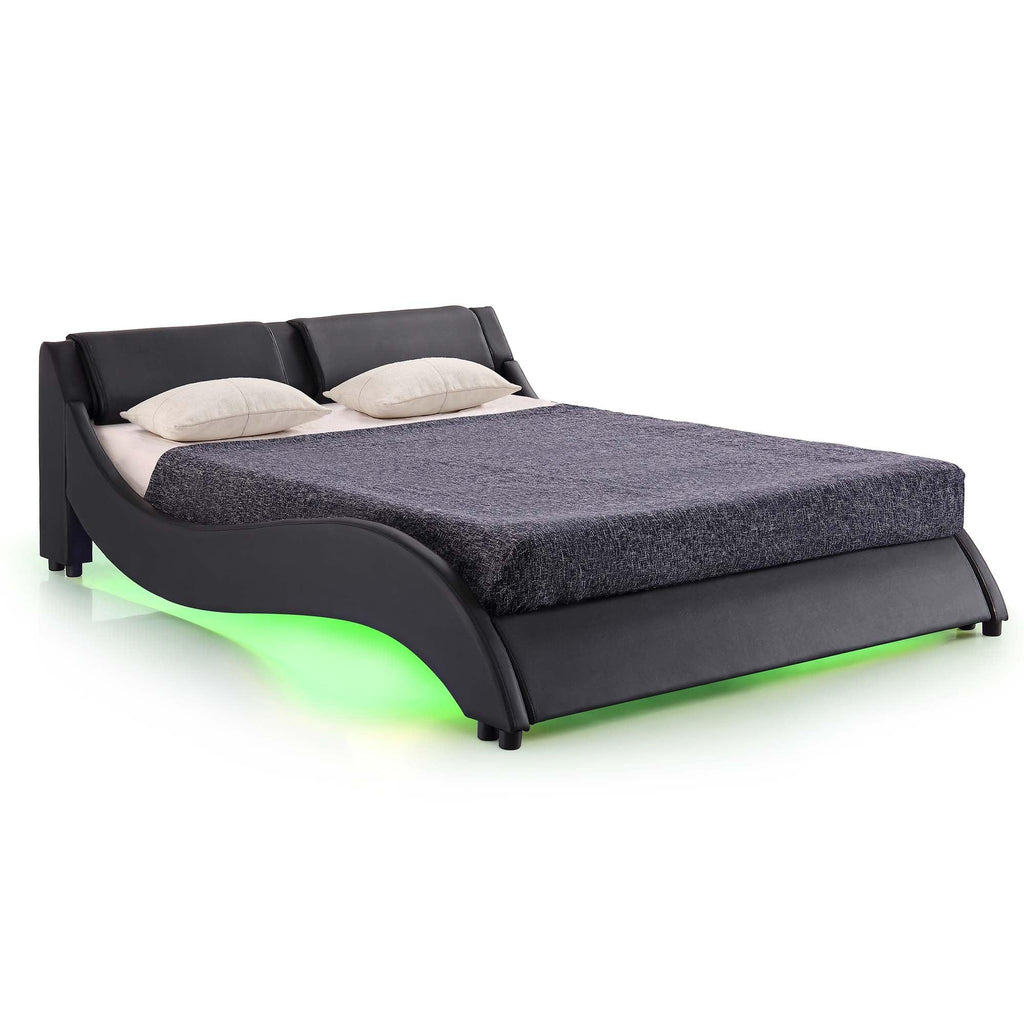 CORVUS Faux Leather Upholstered Bed Frame with Underbed LED Lights, Black — view 10