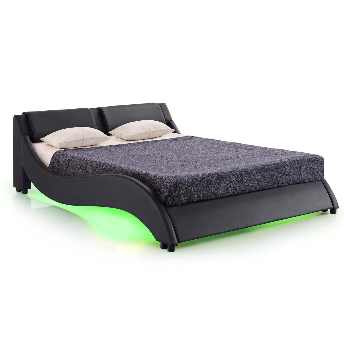 CORVUS Faux Leather Upholstered Bed Frame with Underbed LED Lights, Black — view 10