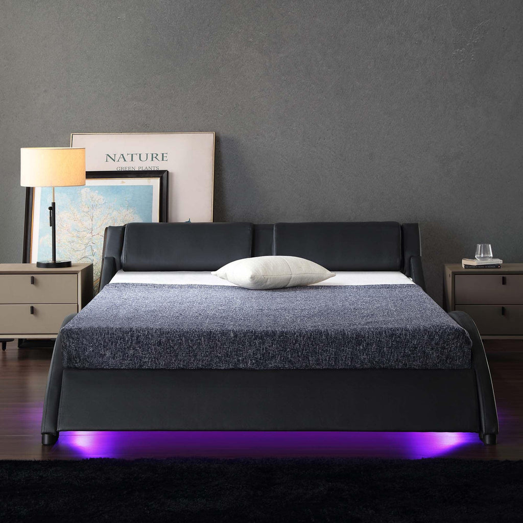 CORVUS Faux Leather Upholstered Bed Frame with Underbed LED Lights, Black — view 2