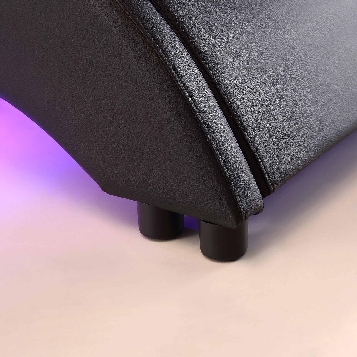 CORVUS Faux Leather Upholstered Bed Frame with Underbed LED Lights, Black — view 5