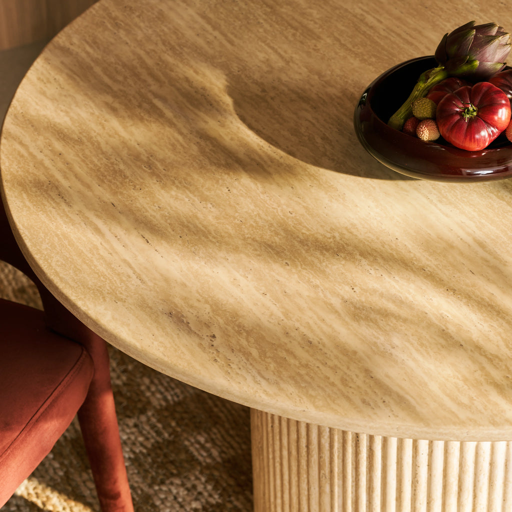 Santoria 4 Seat Round Dining Table | Natural Travertine Effect Sintered Stone — view 4