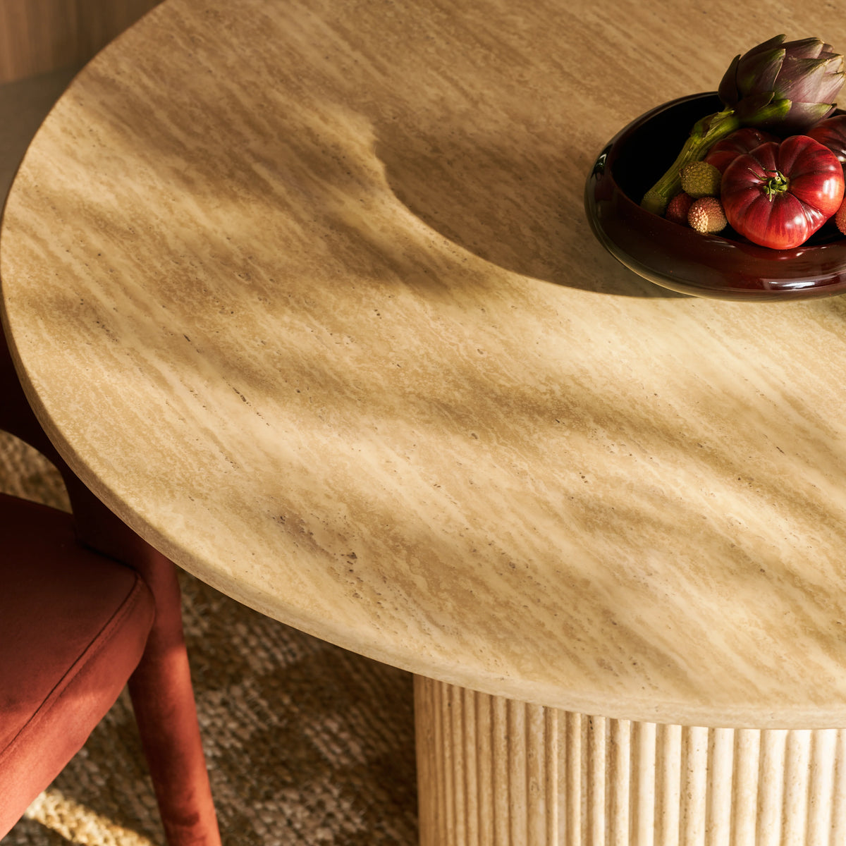Santoria 4 Seat Round Dining Table | Natural Travertine Effect Sintered Stone — view 4