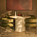 Santoria 4 Seat Round Dining Table | Natural Travertine Effect Sintered Stone — dining table from 2nd Time Around