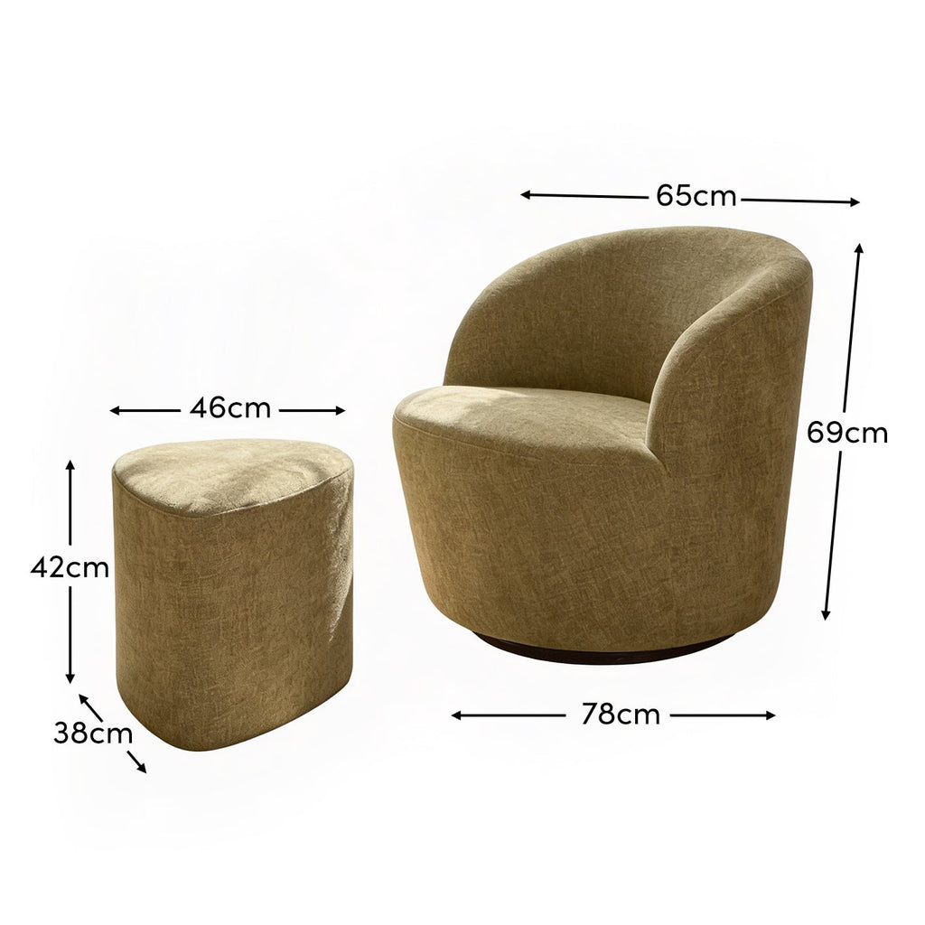 Sawyer 68cm Swivel Armchair & Alder 45cm Footstool - Moss Green — view 9