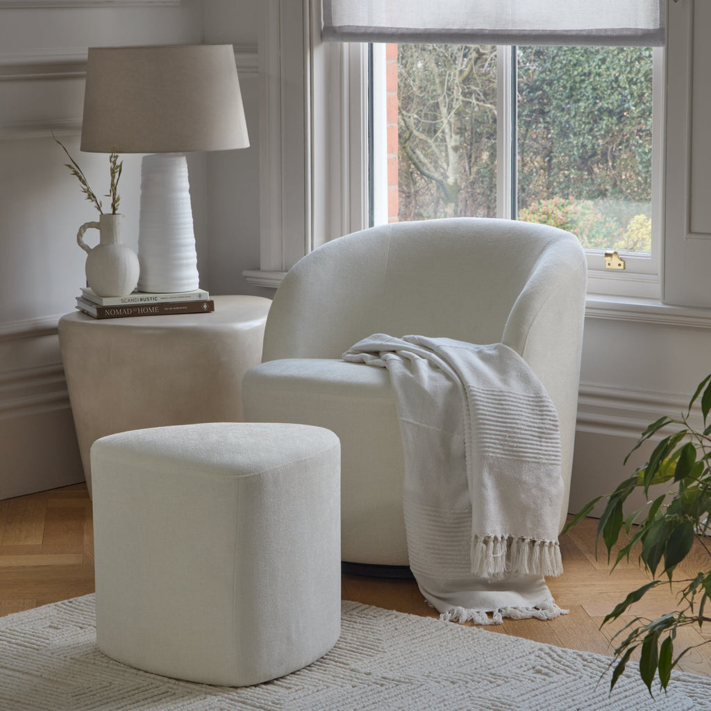 Sawyer 68cm Swivel Armchair & Alder 45cm Footstool - Oyster White — armchair from 2nd Time Around