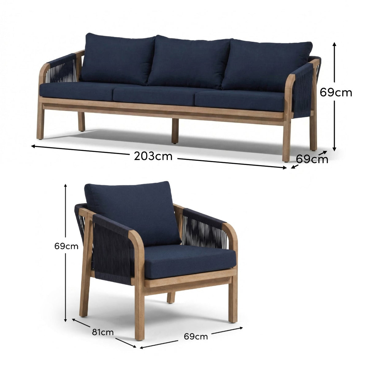 Shiro 5 Seater Garden Sofa - Navy — view 9