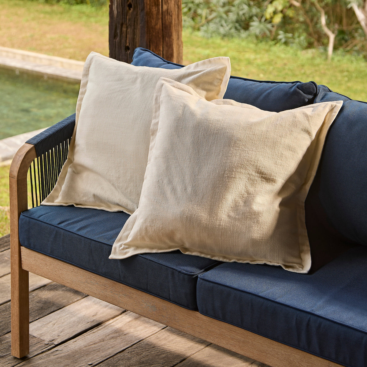 Shiro Garden Corner Sofa with Navy Cushions with Akira Coffee Table Set — view 4