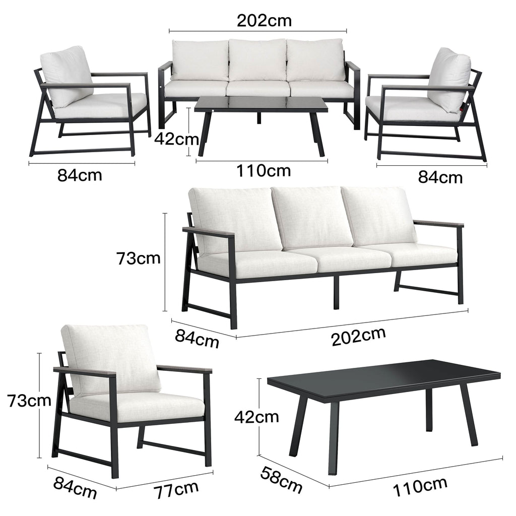 4 Piece Aluminium Outdoor Sofa Set with Glass Table Garden Furniture — view 3