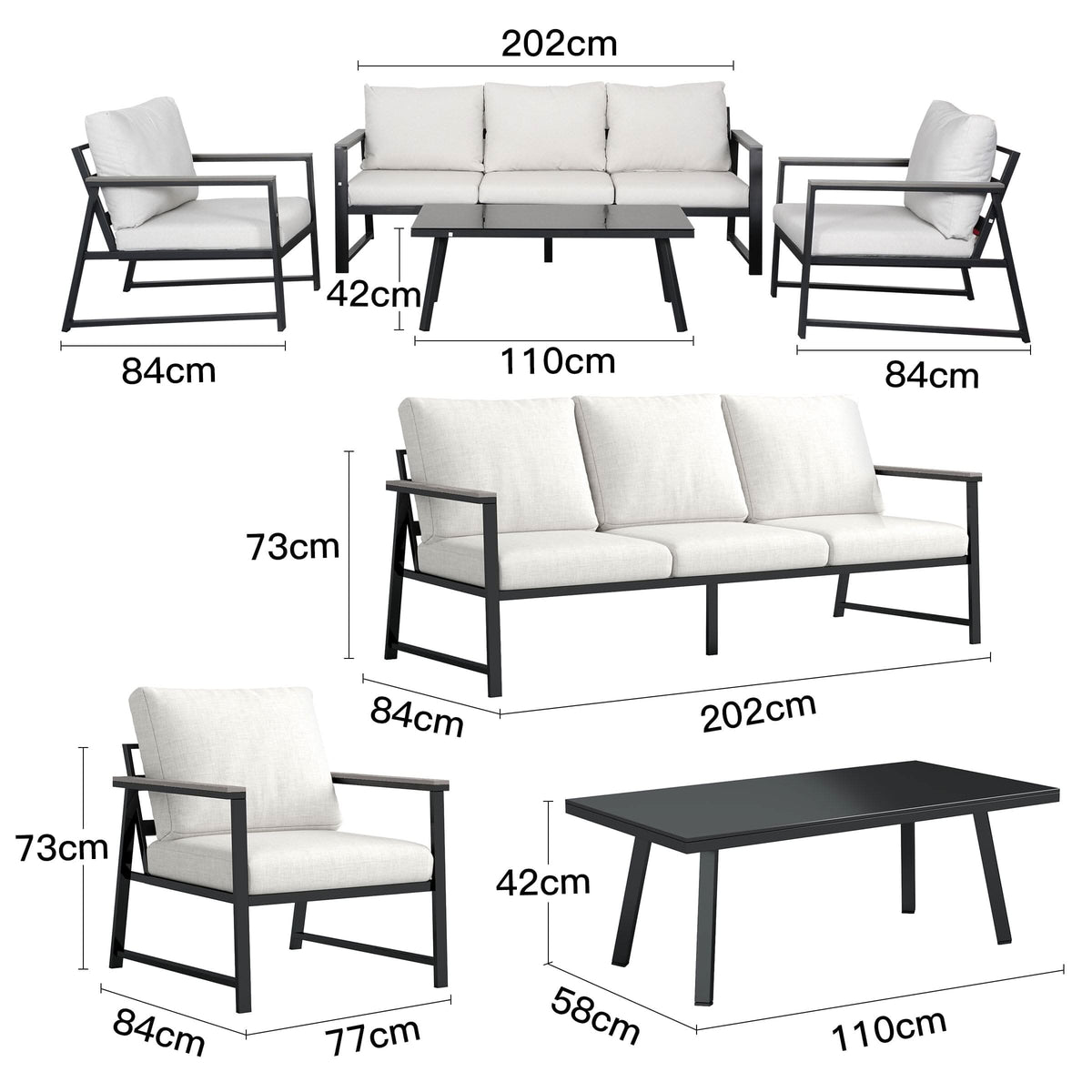4 Piece Aluminium Outdoor Sofa Set with Glass Table Garden Furniture — view 3