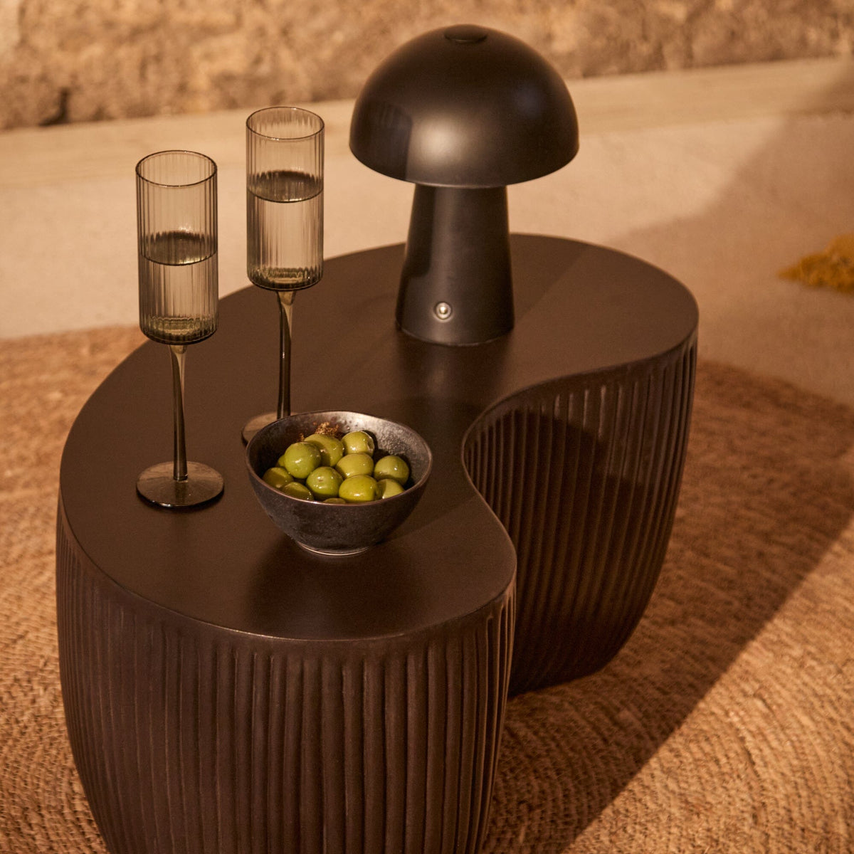 Sohan 61cm Kidney Garden Concrete Coffee Table - Set of 2 - Lava Black — view 3
