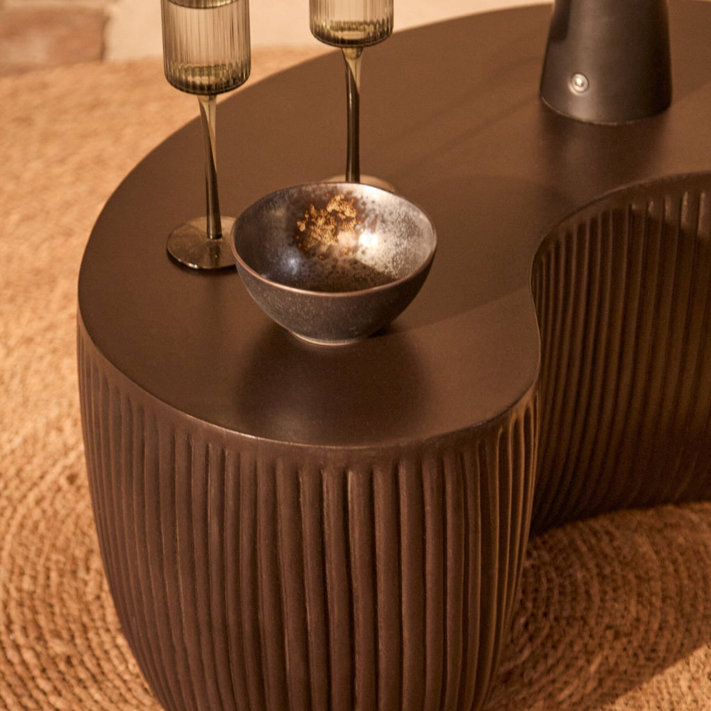 Sohan 61cm Kidney Garden Concrete Coffee Table - Set of 2 - Lava Black — view 5