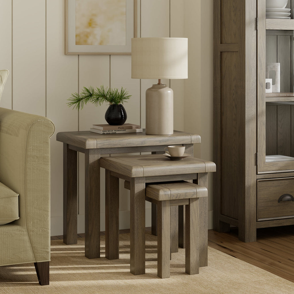 Taunton Smoked Oak Nest of 3 Tables — view 2