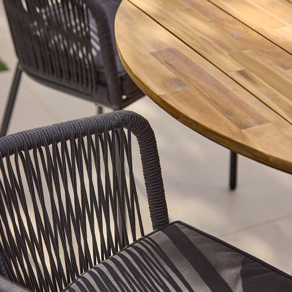 Willow 4 Seater Round Wooden Garden Dining Set - Hali Black Chairs — view 5