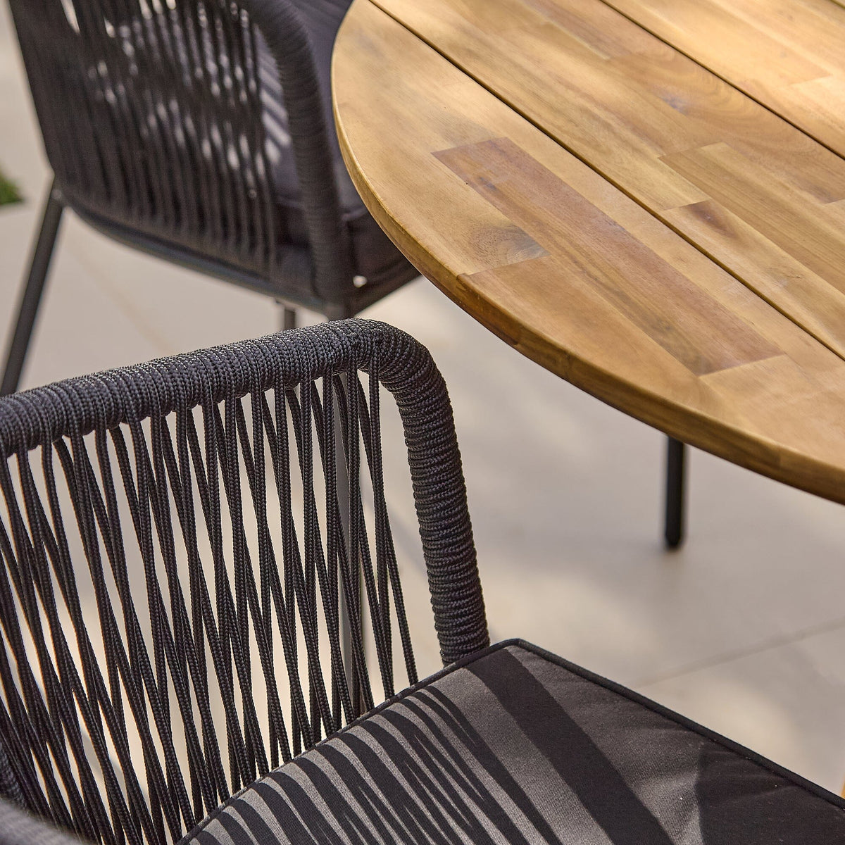 Willow 4 Seater Round Wooden Garden Dining Set - Hali Black Chairs — view 5
