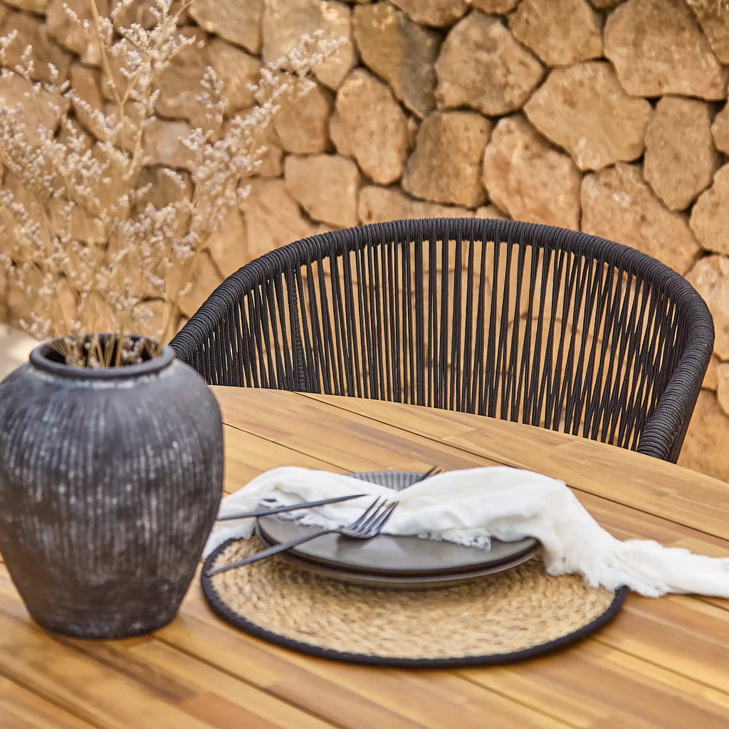 Willow 4 Seater Round Wooden Garden Dining Set - Hali Black Chairs — view 8