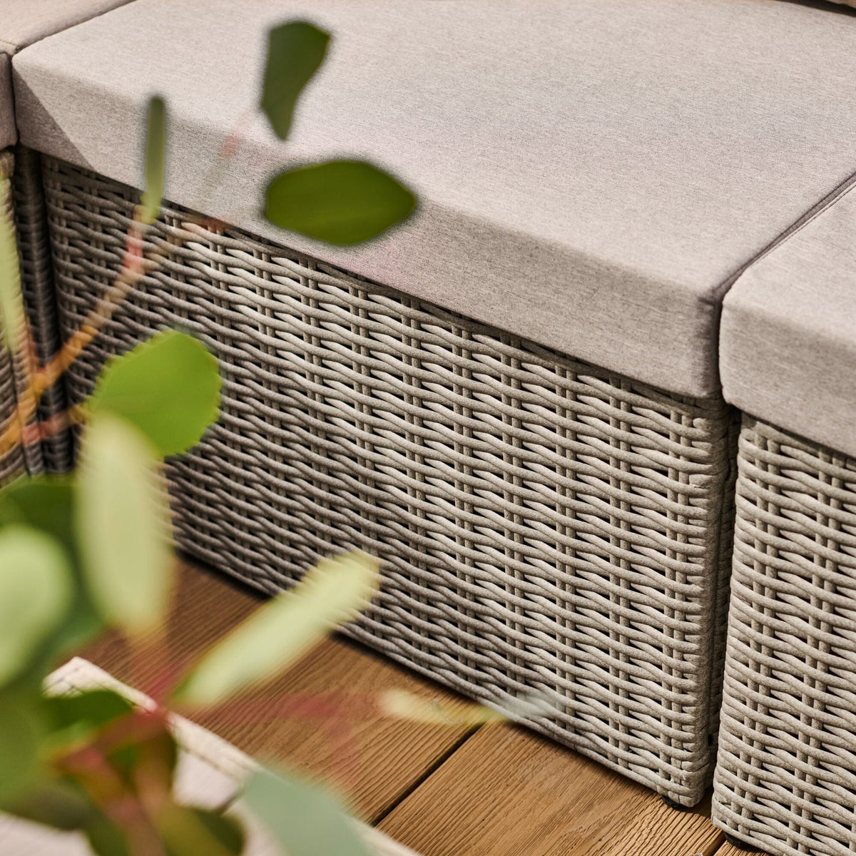 Weston 4 Seater Rattan Garden Corner Sofa Set - Light Grey with Stone Grey Cushions — view 10