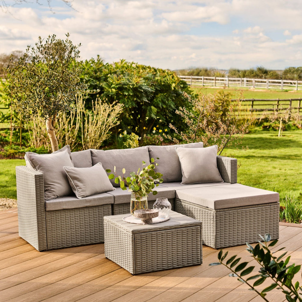 Weston 4 Seater Rattan Garden Corner Sofa Set - Light Grey with Stone Grey Cushions — garden sofa from 2nd Time Around
