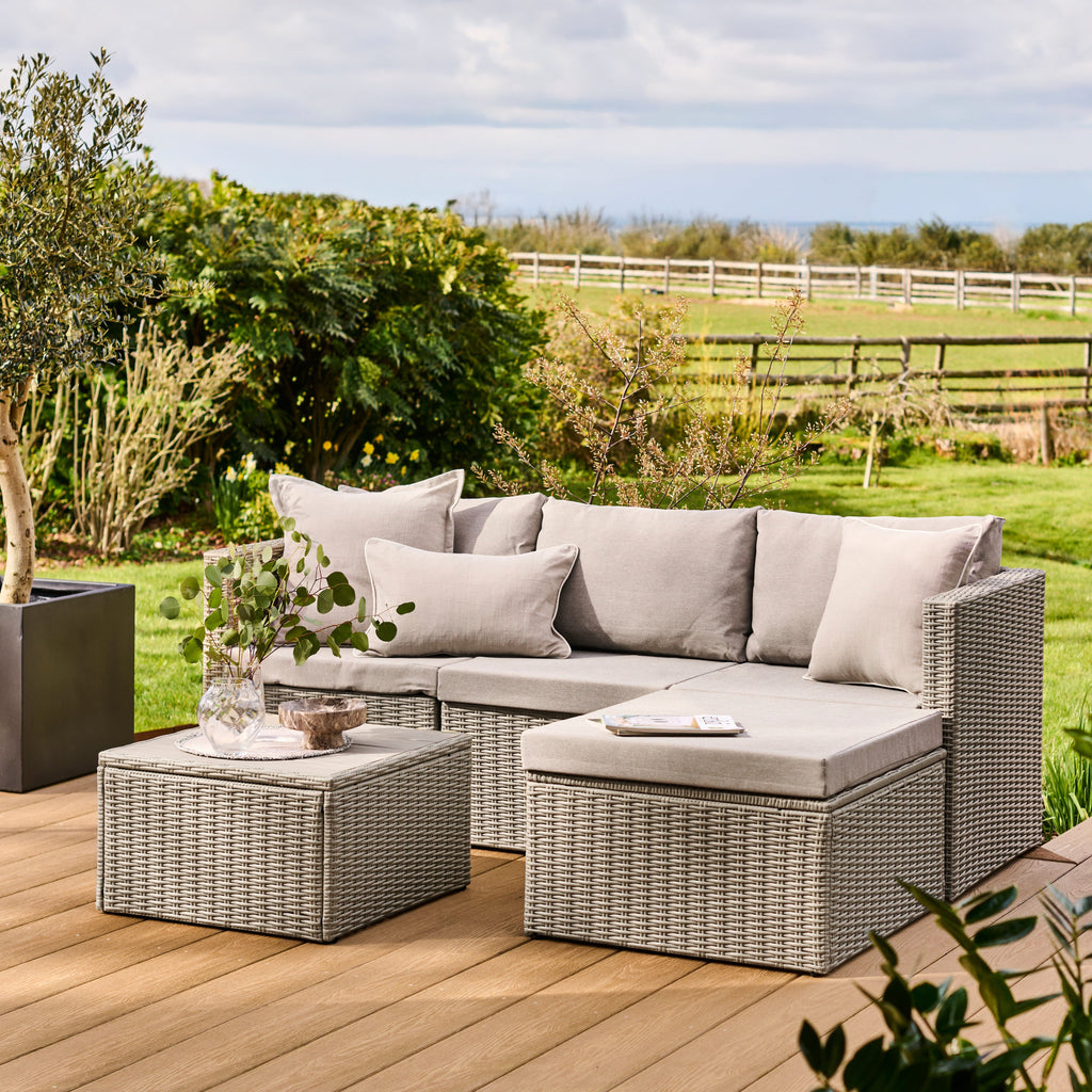 Weston 4 Seater Rattan Garden Corner Sofa Set - Light Grey with Stone Grey Cushions — view 2