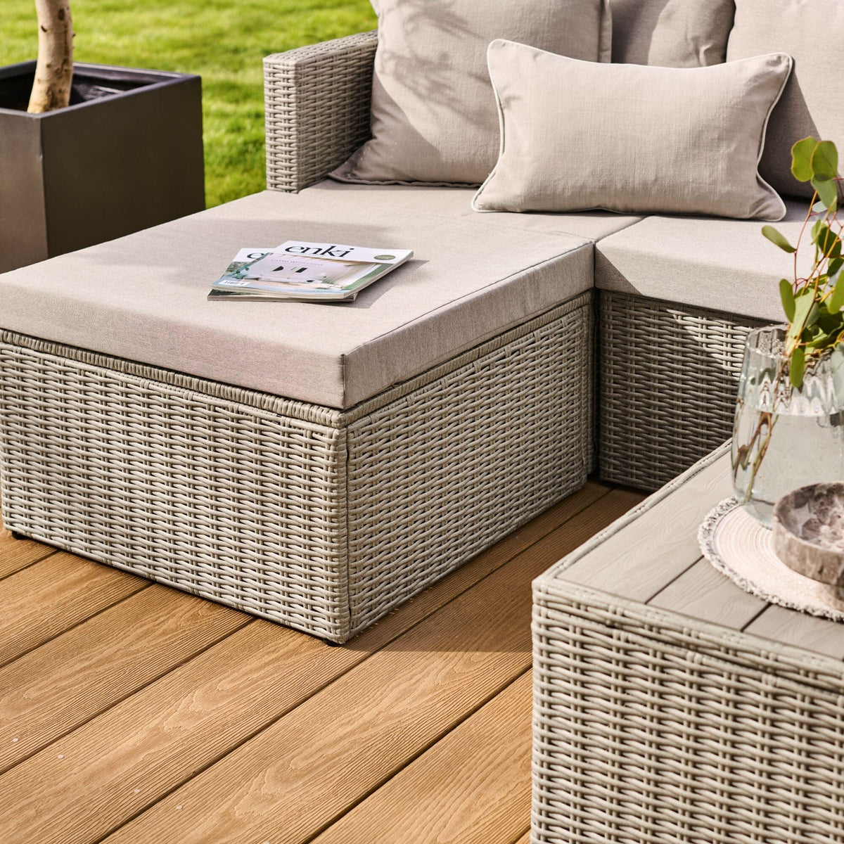 Weston 4 Seater Rattan Garden Corner Sofa Set - Light Grey with Stone Grey Cushions — view 6