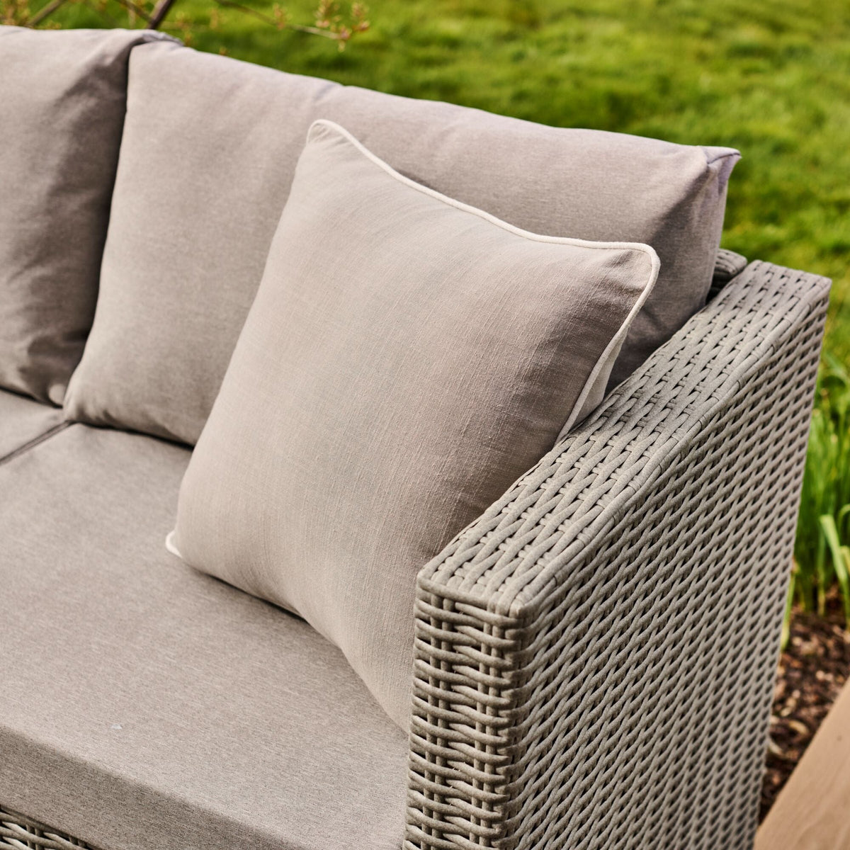 Weston 4 Seater Rattan Garden Corner Sofa Set - Light Grey with Stone Grey Cushions — view 7