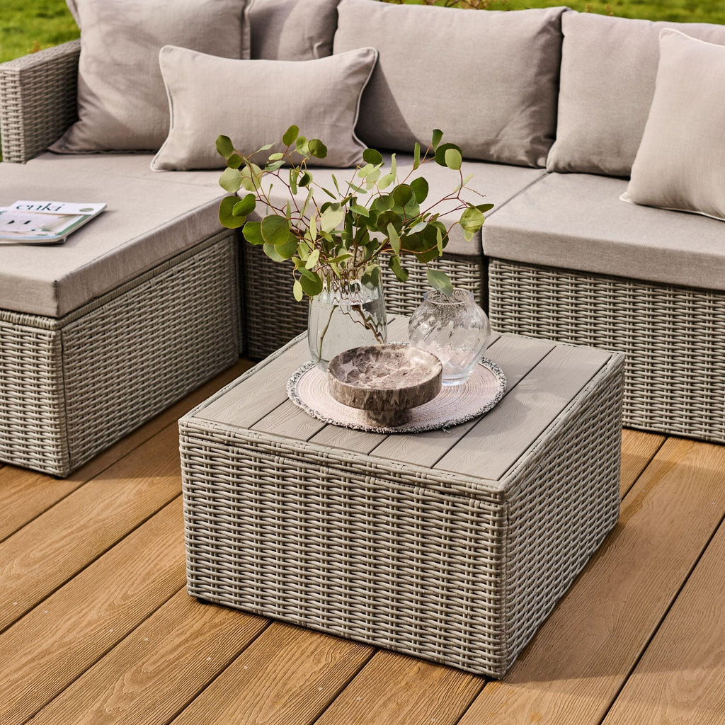 Weston 4 Seater Rattan Garden Corner Sofa Set - Light Grey with Stone Grey Cushions — view 5