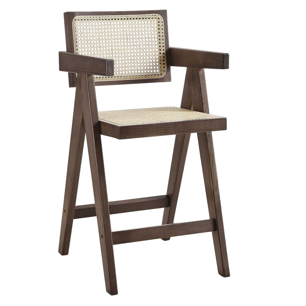Jeanne Dark Walnut Cane Rattan Solid Beech Wood Counter Stool — view 3
