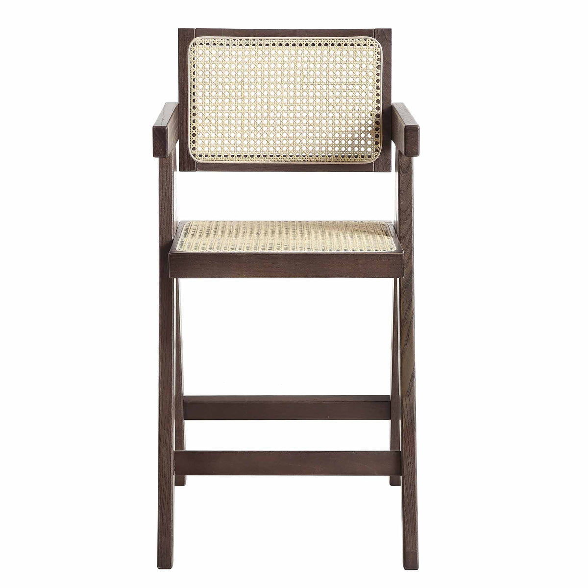 Jeanne Dark Walnut Cane Rattan Solid Beech Wood Counter Stool — view 4