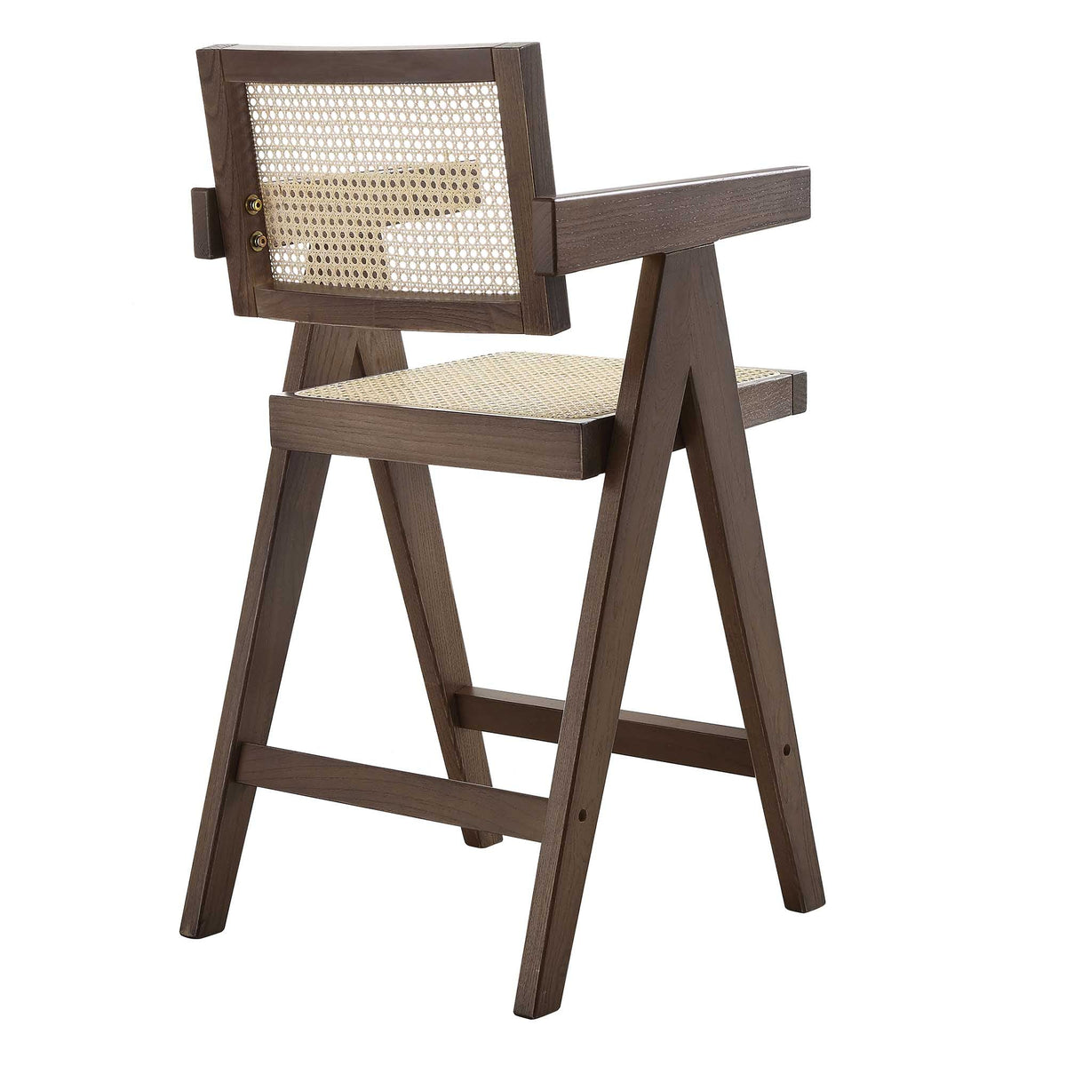 Jeanne Dark Walnut Cane Rattan Solid Beech Wood Counter Stool — view 7