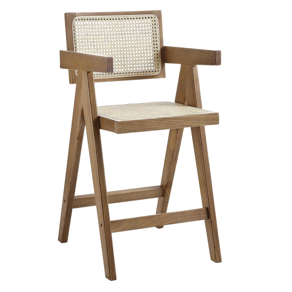 Jeanne Light Walnut Cane Rattan Solid Beech Wood Counter Stool — view 3