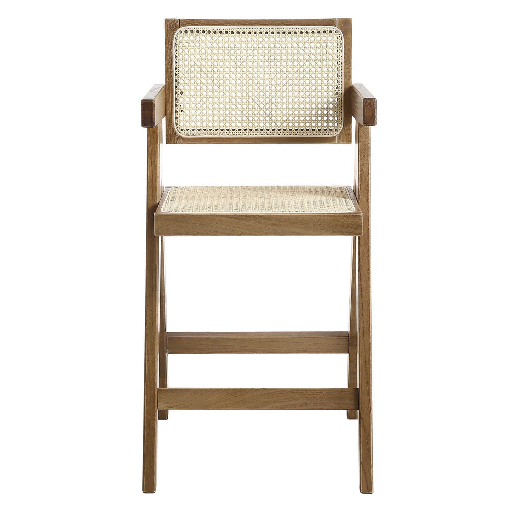Jeanne Light Walnut Cane Rattan Solid Beech Wood Counter Stool — view 4