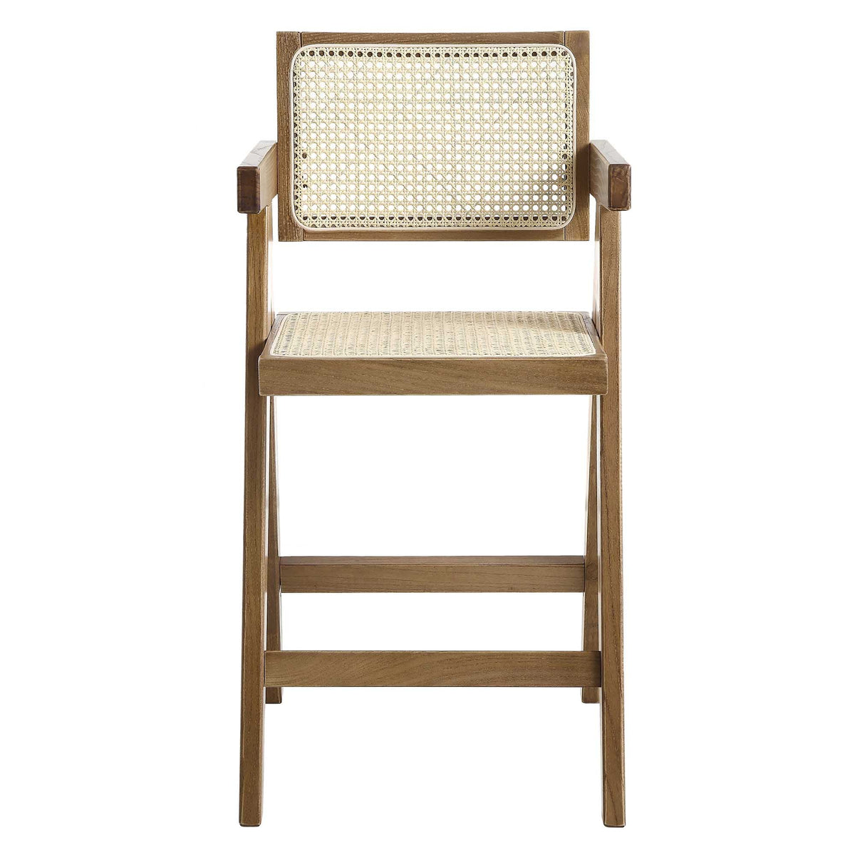 Jeanne Light Walnut Cane Rattan Solid Beech Wood Counter Stool — view 4