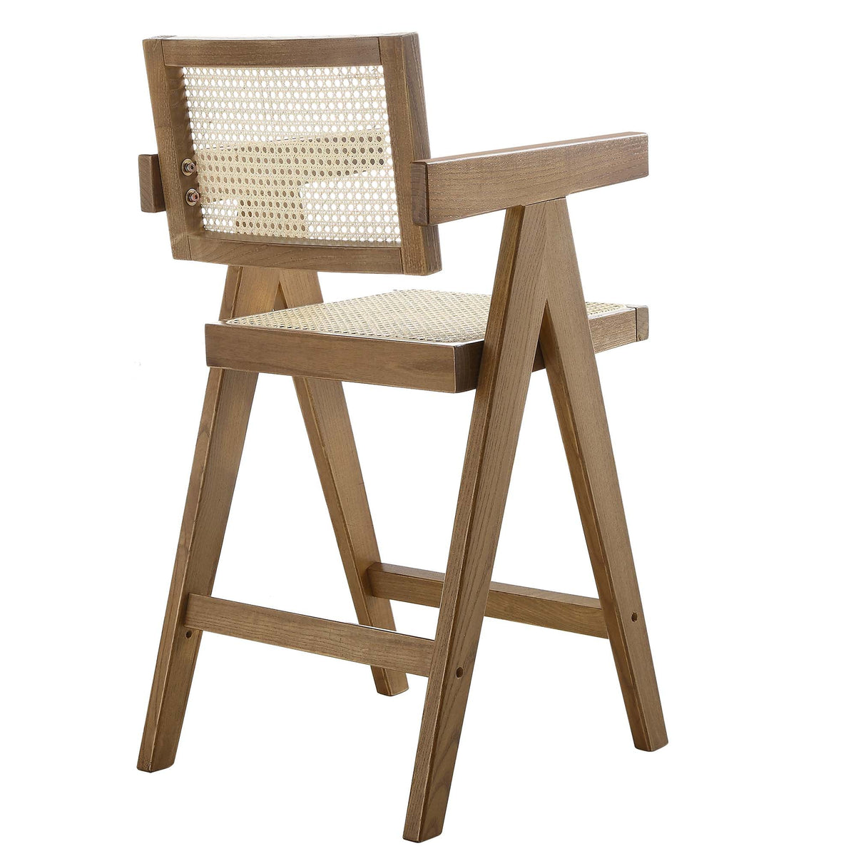 Jeanne Light Walnut Cane Rattan Solid Beech Wood Counter Stool — view 6