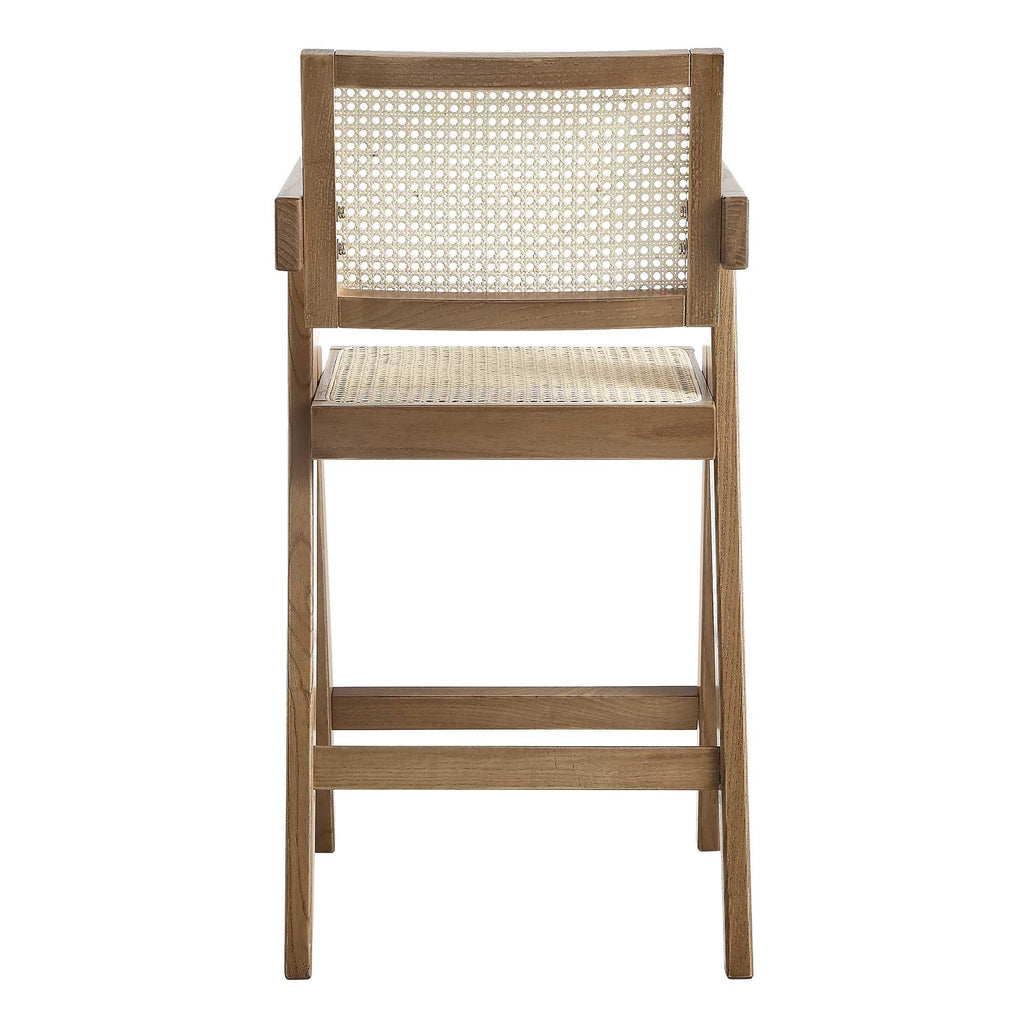 Jeanne Light Walnut Cane Rattan Solid Beech Wood Counter Stool — view 8