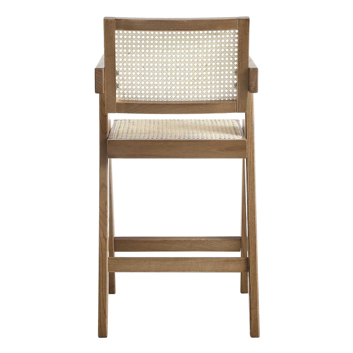 Jeanne Light Walnut Cane Rattan Solid Beech Wood Counter Stool — view 8