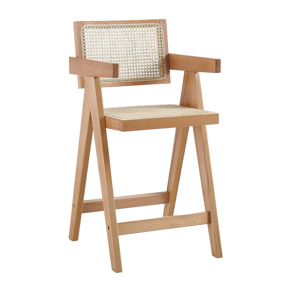 Jeanne Natural Colour Cane Rattan Solid Beech Wood Counter Stool — view 3