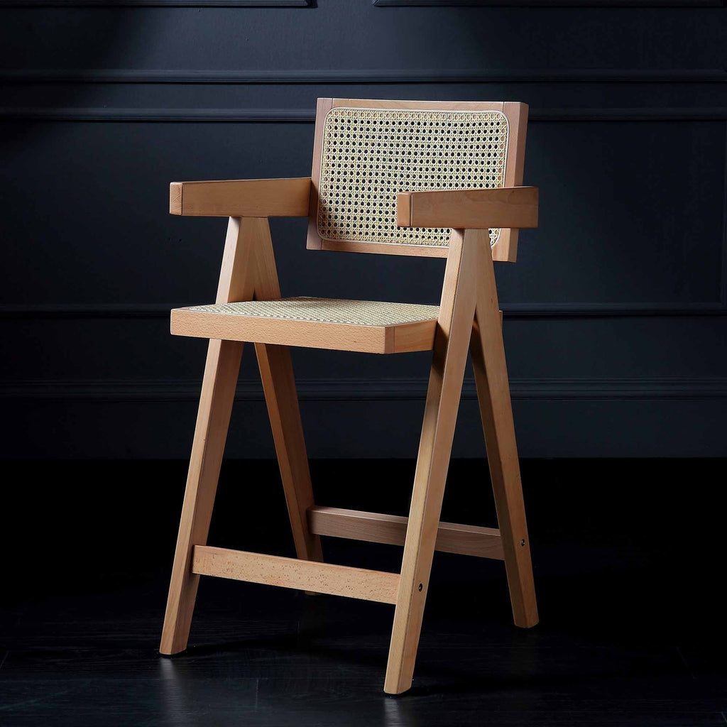 Jeanne Natural Colour Cane Rattan Solid Beech Wood Counter Stool — bar stool from 2nd Time Around