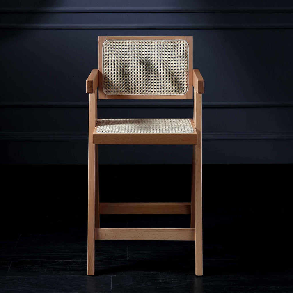 Jeanne Natural Colour Cane Rattan Solid Beech Wood Counter Stool — view 2