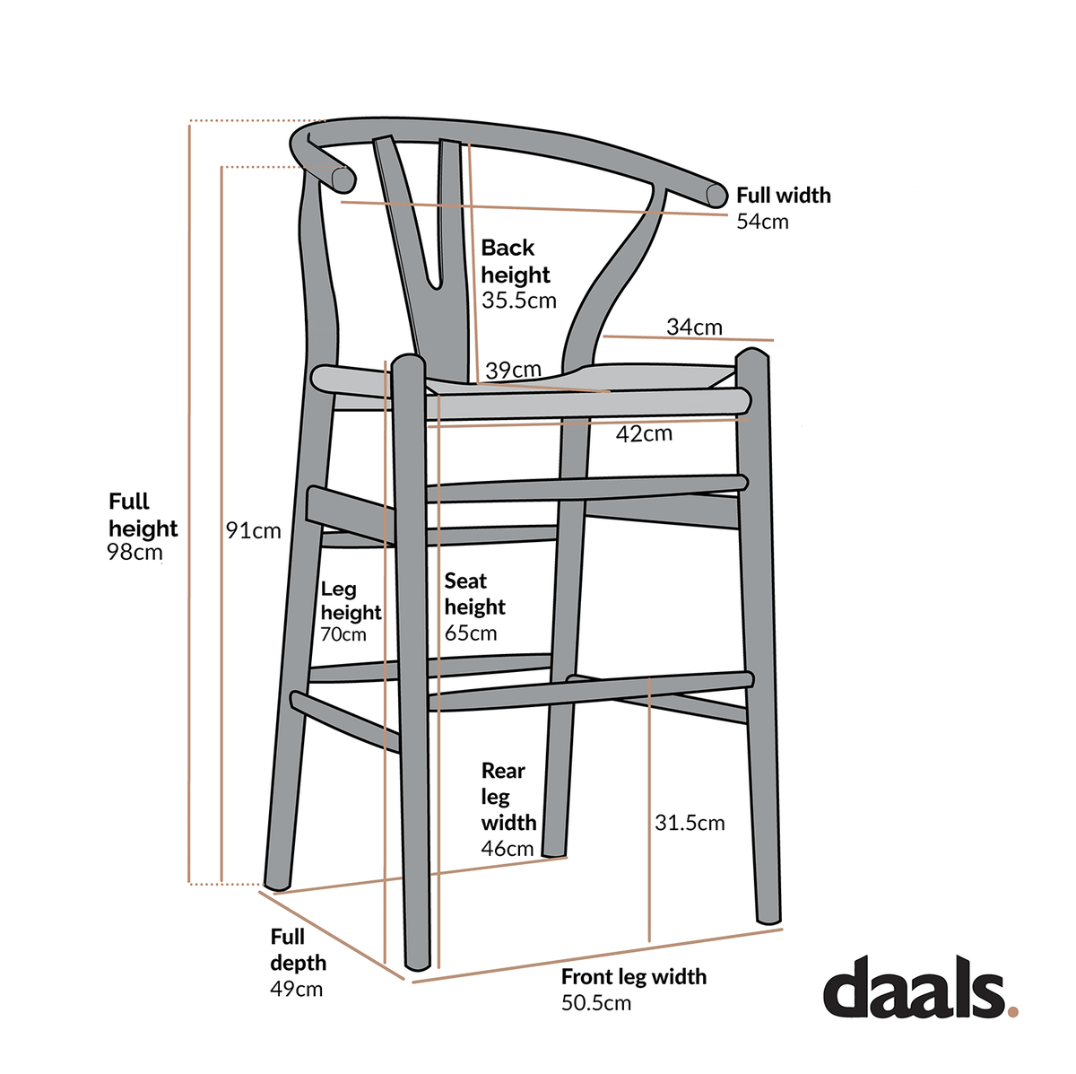 Hansel Wooden Natural Weave Counter Stool, Dark Walnut Colour Frame — view 4
