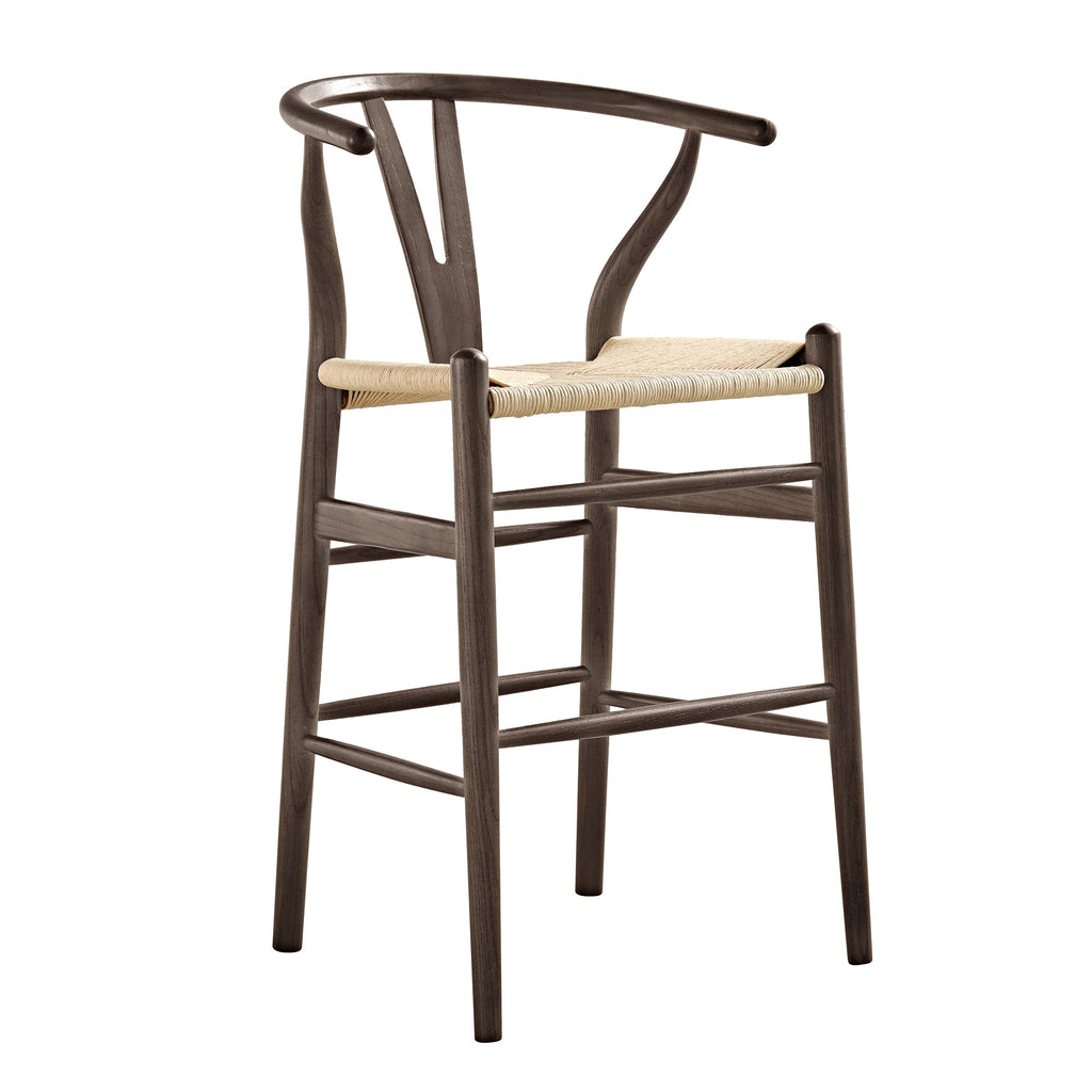 Hansel Wooden Natural Weave Counter Stool, Dark Walnut Colour Frame — view 3