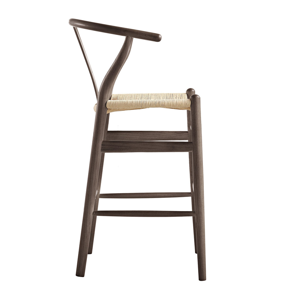 Hansel Wooden Natural Weave Counter Stool, Dark Walnut Colour Frame — view 5