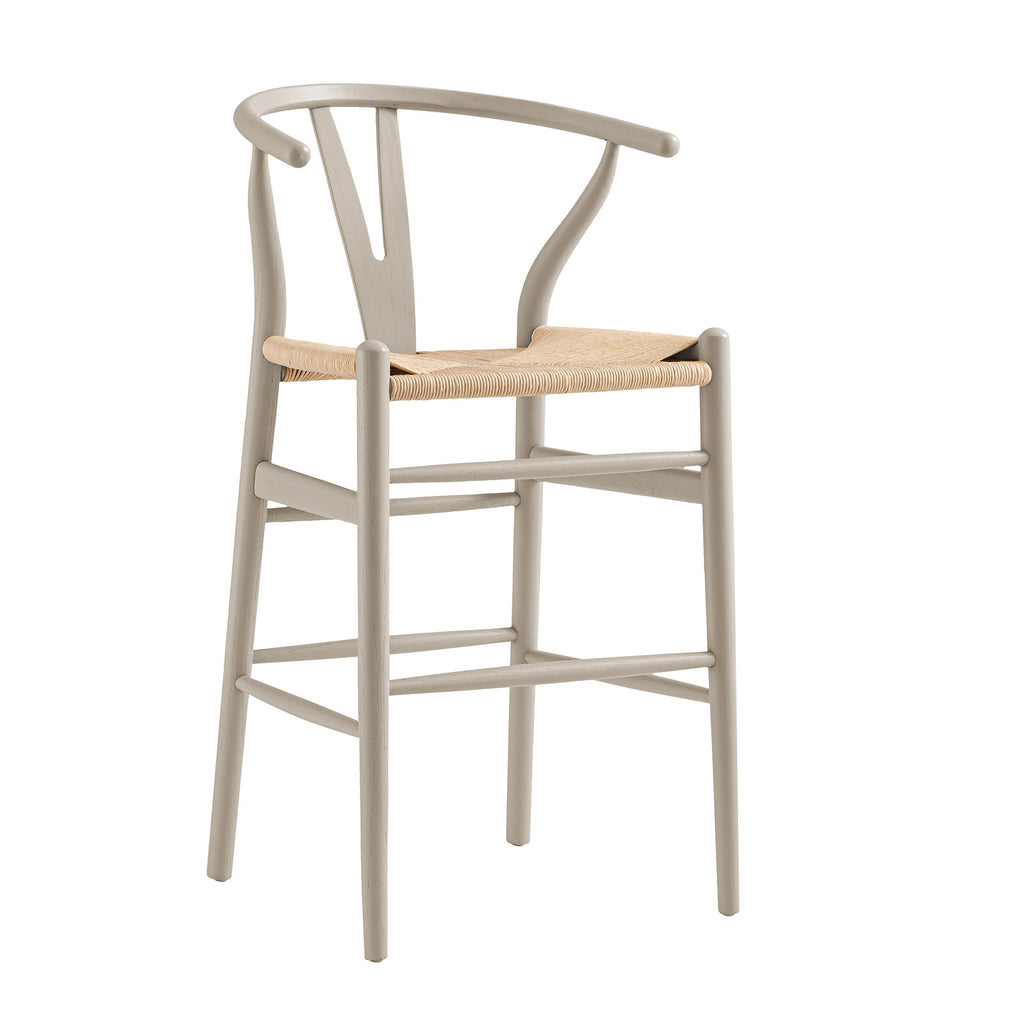 Hansel Wooden Natural Weave Counter Stool, Light Taupe Colour Frame — view 2