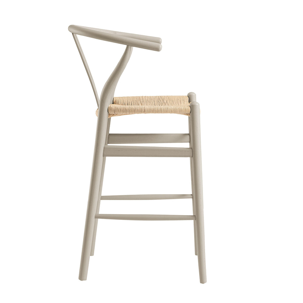 Hansel Wooden Natural Weave Counter Stool, Light Taupe Colour Frame — view 5
